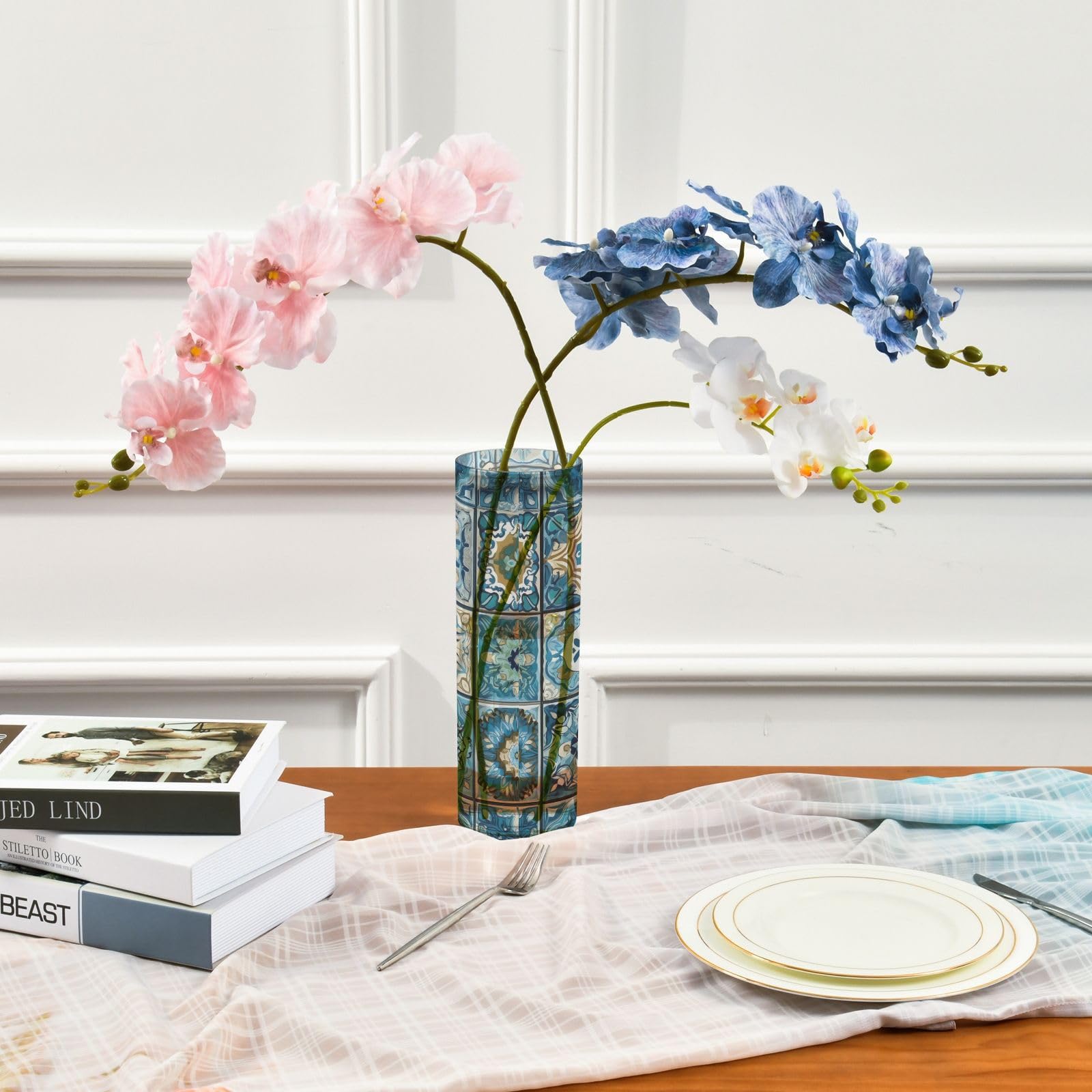 Amazon.com: GUIJI Blue Retro Square- Flower Flower Vase Plastic
